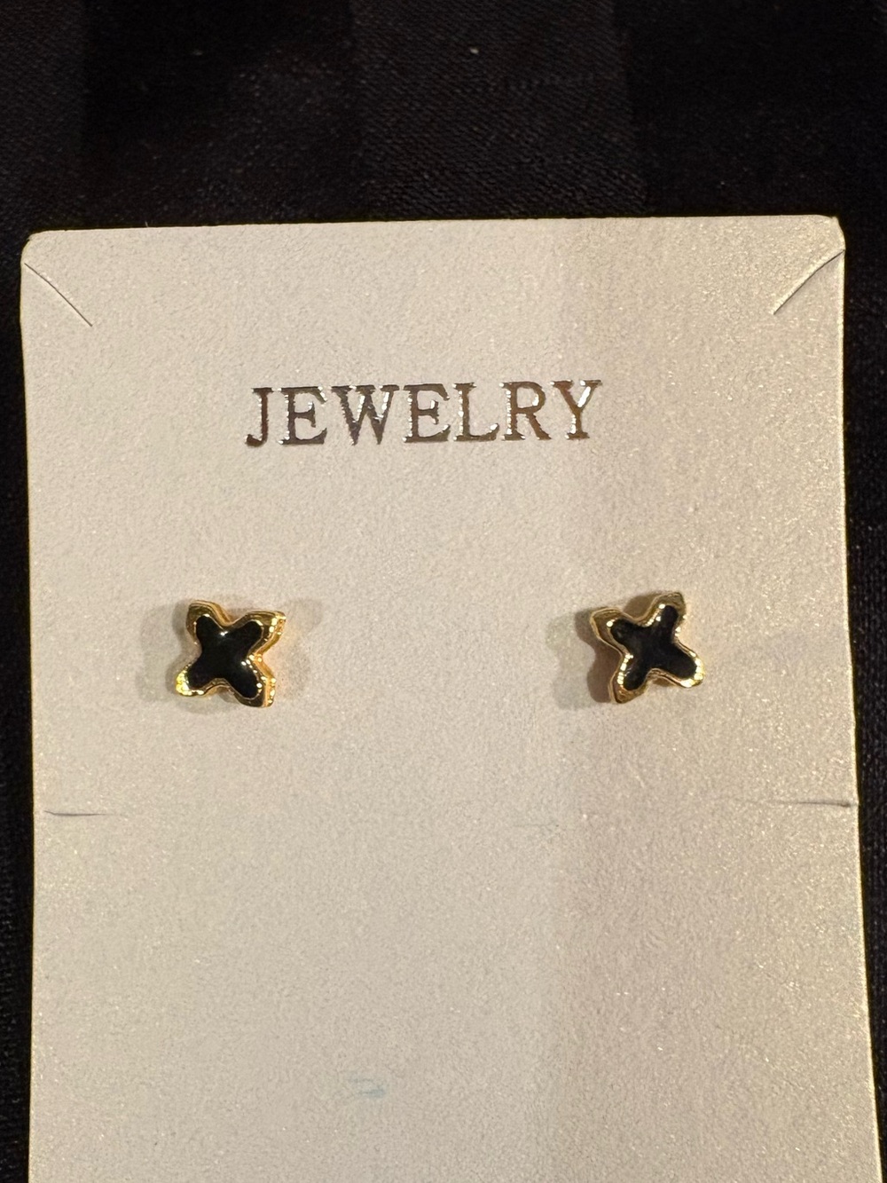 Gold Tone and Black Enamel Stud Earrings